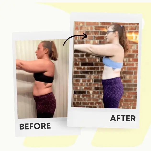 Danielle's before and after showing weight loss and increased strength at Motive Training