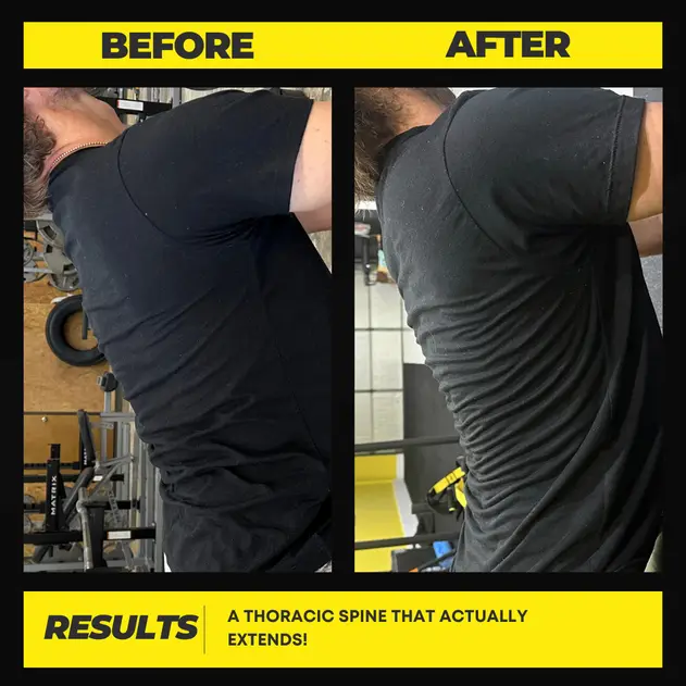 Fish's before and after showing increased range of motion and less pain through FRC at Motive Training