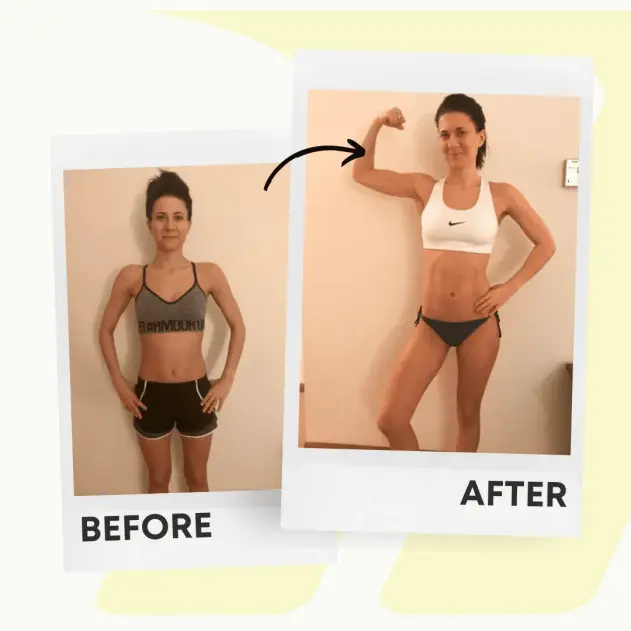 Haley's before and after showing increased muscle mass and improved health at Motive Training