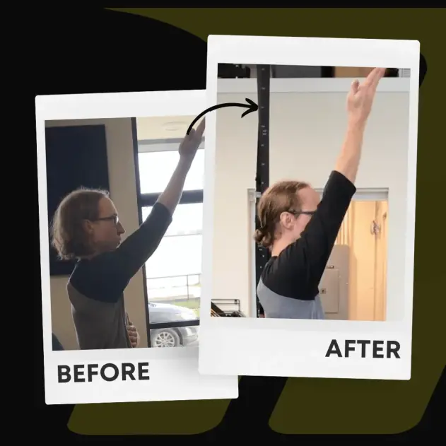 Joseph's before and after showing increased range of motion and decreased pain at Motive Training