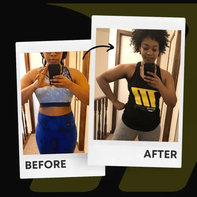 Laketa's before and after showing weight loss and increased muscle mass at Motive Training