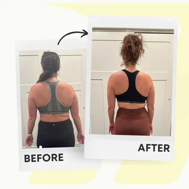 Michele's before and after showing improved confidence and weight loss at Motive Training